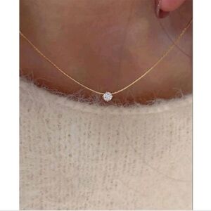 NEW! Anthropologie Delicate Diamond Solitaire Gold Necklace